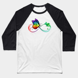 Infinity with Seated Rainbow Butterfly Baseball T-Shirt